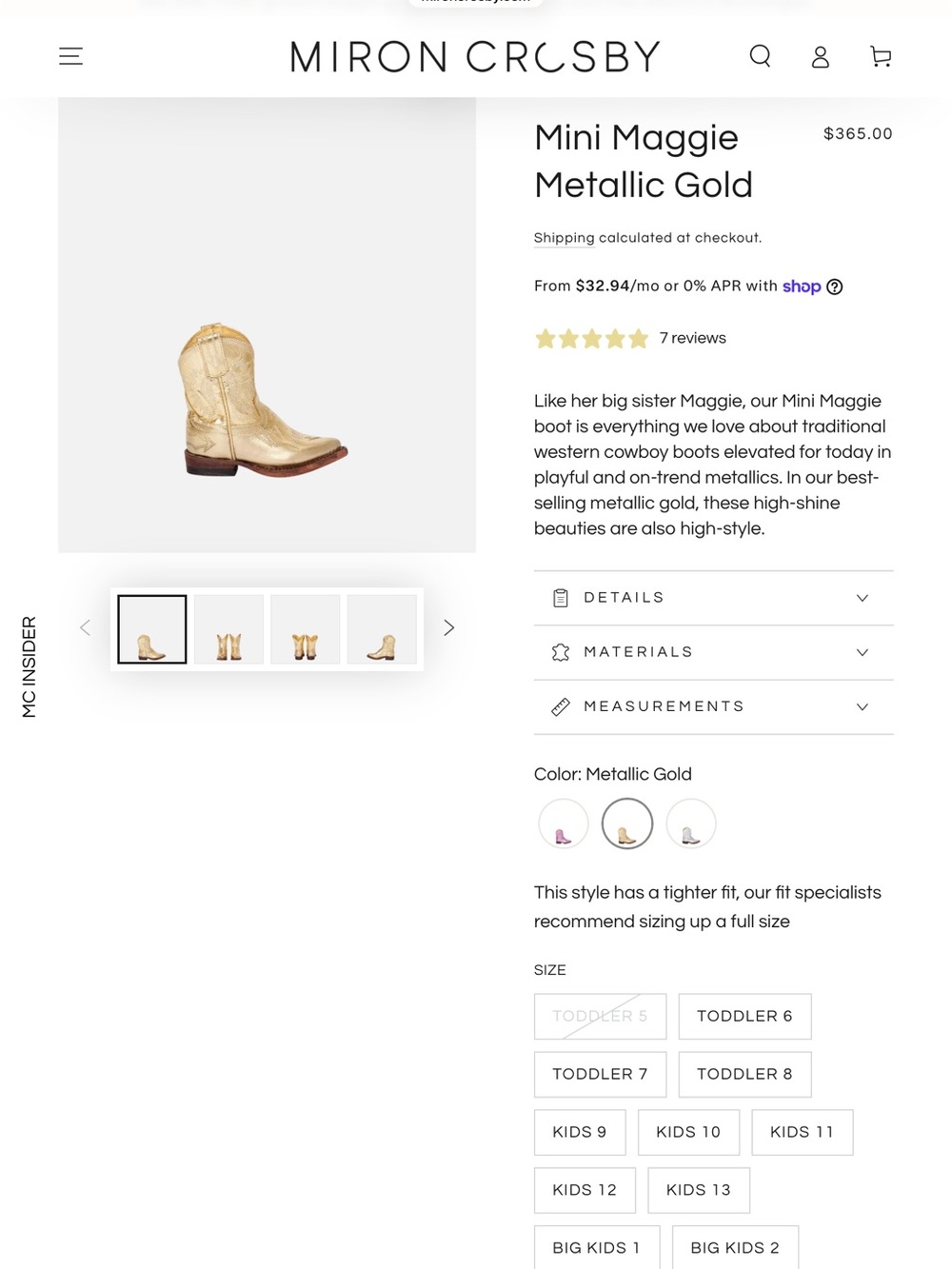 Cowboy Boots Gold Leather